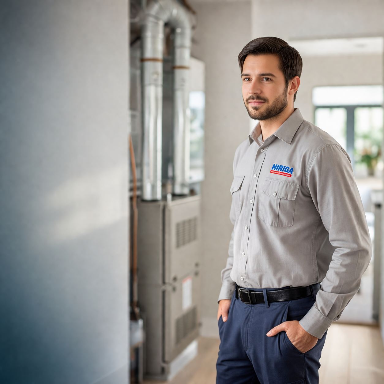 HVAC technician speaking with a homeowner during a service call