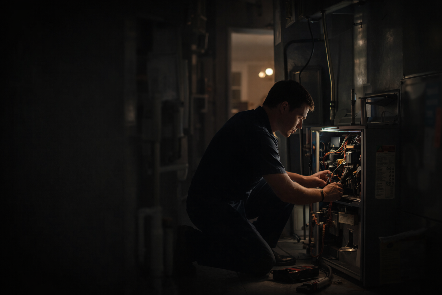 HVAC technician responding to an emergency call